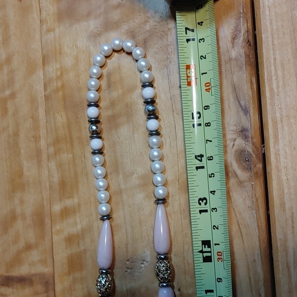 Vintage 1928 Signed Faux Pearl with Pink Teardrop Beads - Picture 8 of 15